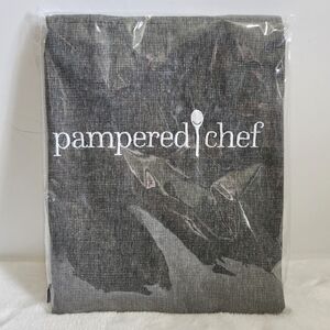 Pampered Chef Gray White Embroidered Logo Spoon Kitchen Apron NWT